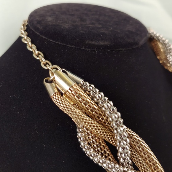 Gold and Silver Metal Braid Weave Necklace Weave Braided 5 Strands 24"-27" - Picture 3 of 7